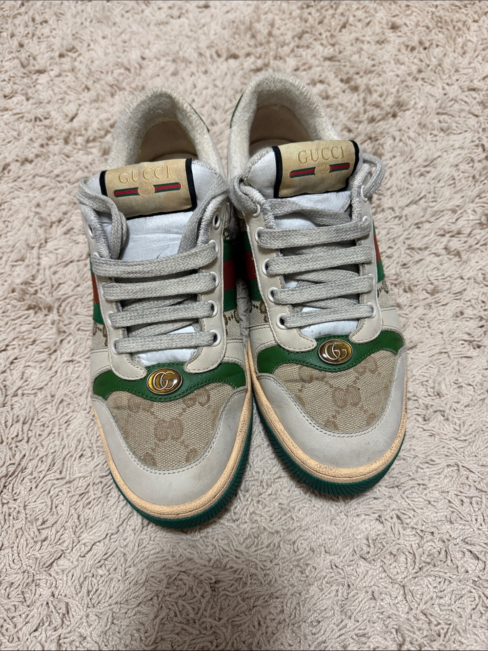 Gucci Kids Beige, Green & Red Logo Low-Top Sneakers